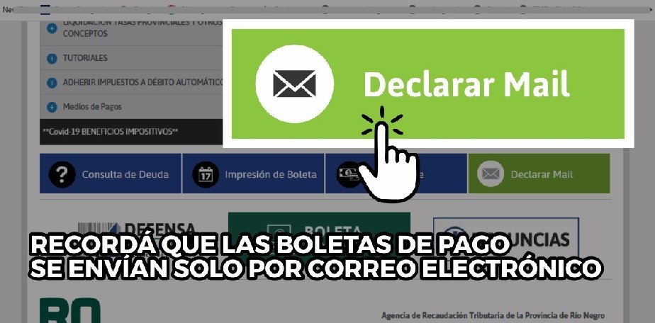 Declar� tu mail para recibir las boletas de los impuestos